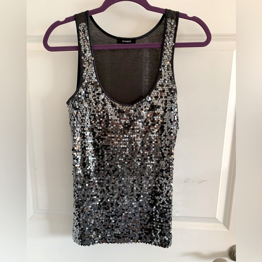 Express silver Sequin Embellished Scoopneck Stretch Fitted Cami Tank size small